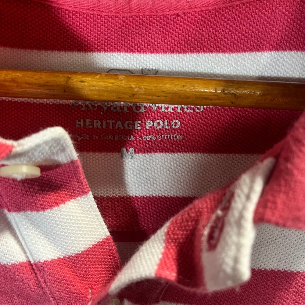 Vineyard Vines Heritage Polo Shirt Mens Medium Pink White Striped Cotton Whale - Picture 2 of 4